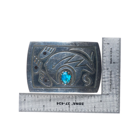 Floyd Namingha Lomakuyvaya Hopi Bisbee Turquoise sterling silver belt buckle