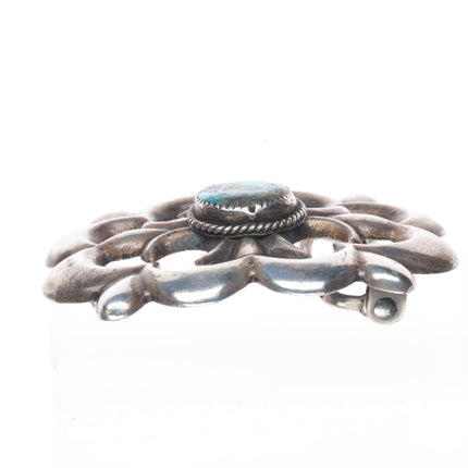 Wilford Henry Navajo vintage cast sterling silver belt buckle with turquoise