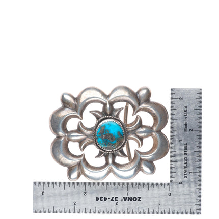 Wilford Henry Navajo vintage cast sterling silver belt buckle with turquoise