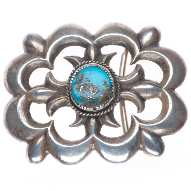 Wilford Henry Navajo vintage cast sterling silver belt buckle with turquoise