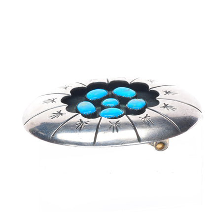 vintage Navajo sterling silver shadowbox turquoise cluster belt buckle