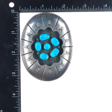 vintage Navajo sterling silver shadowbox turquoise cluster belt buckle