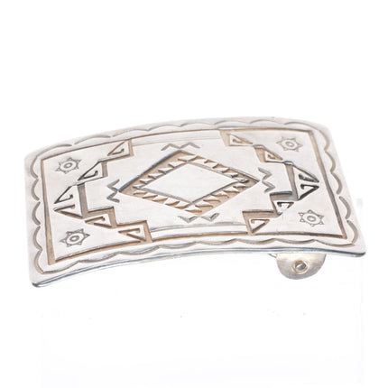 vintage Navajo sterling silver stamped and chiseled rug pattern belt buckle