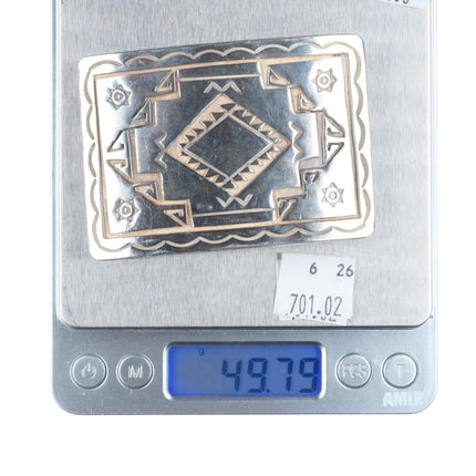 vintage Navajo sterling silver stamped and chiseled rug pattern belt buckle