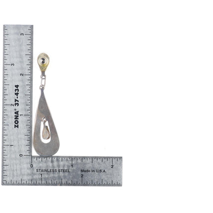 Large Vintage Zuni sterling silver channel inlay turquoise dangly long earrings