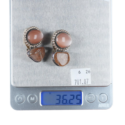 Rebecca Collins-Dallas Rutilated Quartz Peach Moonstone sterling silver earrings