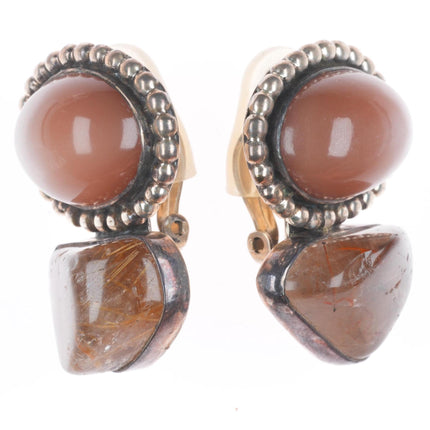 Rebecca Collins-Dallas Rutilated Quartz Peach Moonstone sterling silver earrings