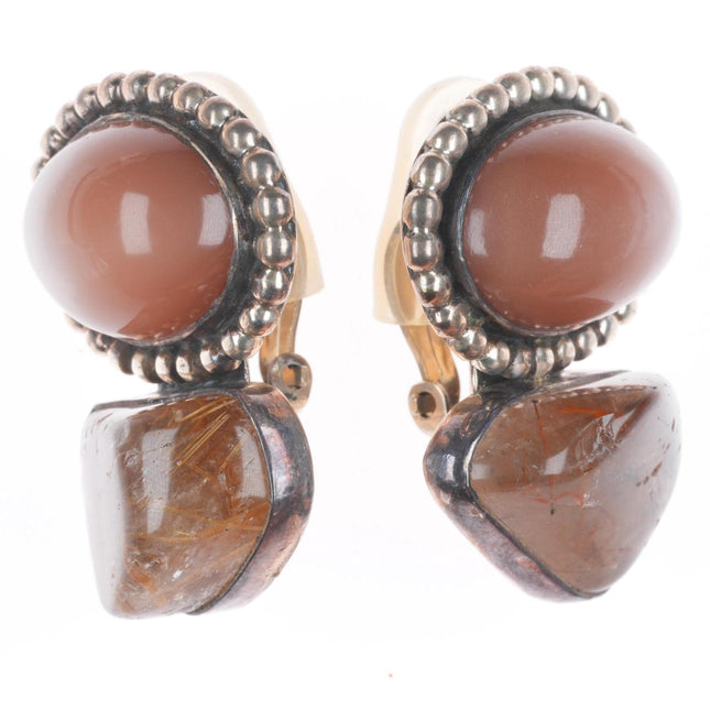 Rebecca Collins-Dallas Rutilated Quartz Peach Moonstone sterling silver earrings