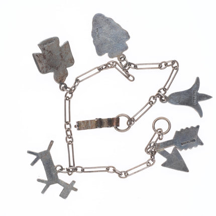 6.75" 1940's Vintage Navajo sterling silver Fred Harvey link charm bracelet