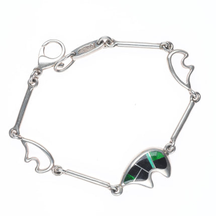 7" Ray Tracey Knifewing sterling silver multi-stone inlay bear link bracelet