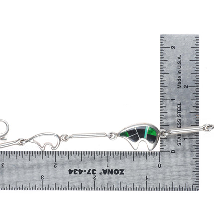 7" Ray Tracey Knifewing sterling silver multi-stone inlay bear link bracelet