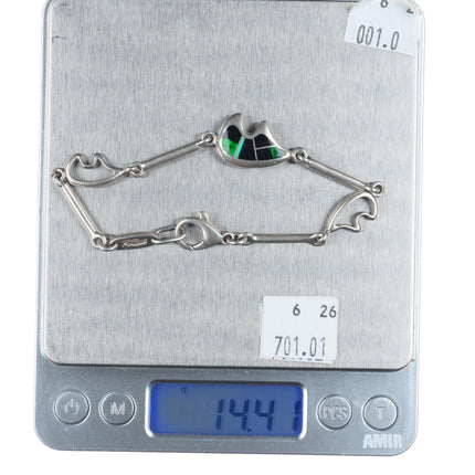 7" Ray Tracey Knifewing sterling silver multi-stone inlay bear link bracelet