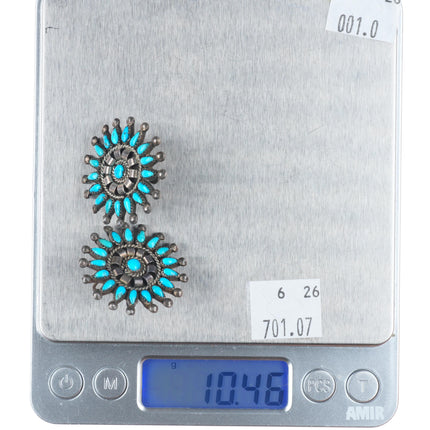 40's-50's vintage Zuni sterling silver petit point turquoise cluster earrings