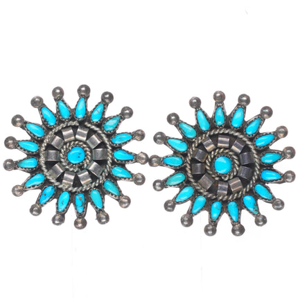 40's-50's vintage Zuni sterling silver petit point turquoise cluster earrings