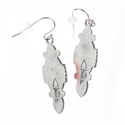 Stanley Parker Navajo sterling silver high grade coral dangle earrings