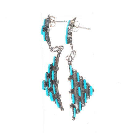 Vintage Zuni sterling silver needlepoint turquoise dangle earrings