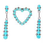 Vintage Zuni sterling silver snake eye turquoise row earrings/heart pin/brooch