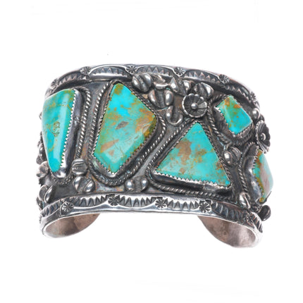 7" Big Vintage Navajo sterling silver high grade turquoise cuff bracelet