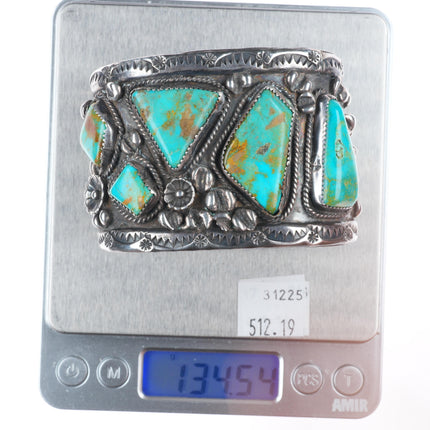 7" Big Vintage Navajo sterling silver high grade turquoise cuff bracelet