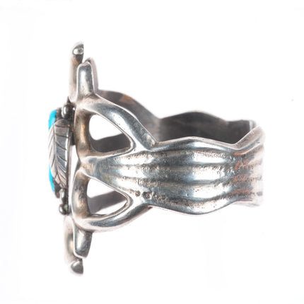 6.1" Vintage Navajo large cast sterling silver cuff bracelet with turquoise