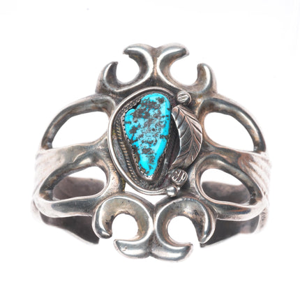 6.1" Vintage Navajo large cast sterling silver cuff bracelet with turquoise