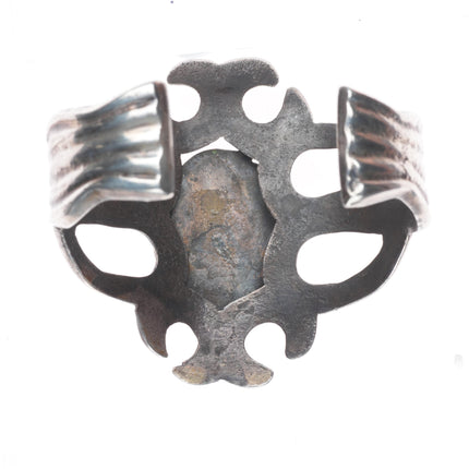 6.1" Vintage Navajo large cast sterling silver cuff bracelet with turquoise