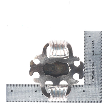 6.1" Vintage Navajo large cast sterling silver cuff bracelet with turquoise