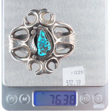 6.1" Vintage Navajo large cast sterling silver cuff bracelet with turquoise