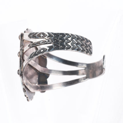 6.75" 1940's Navajo sterling silver large stone turquoise cuff bracelet