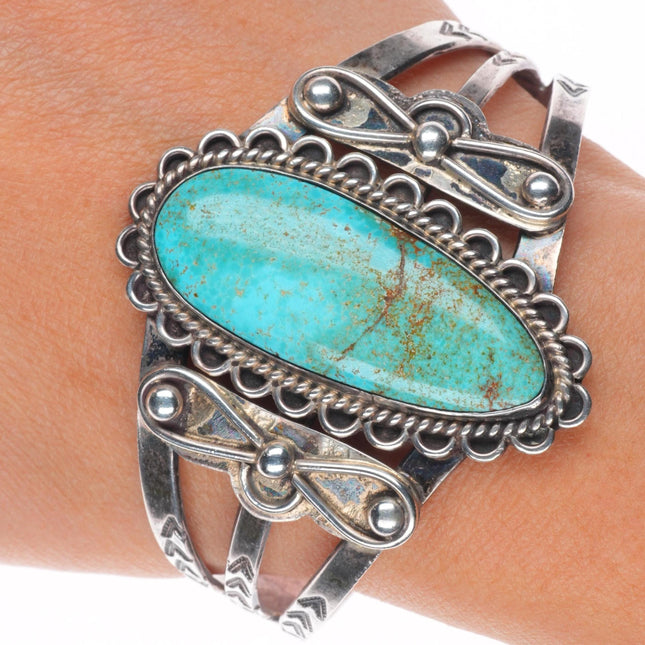 6.75" 1940's Navajo sterling silver large stone turquoise cuff bracelet
