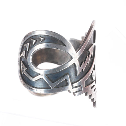 6.5" Carl Allen Begay Navajo sterling silver flush inlay turquoise cuff bracelet