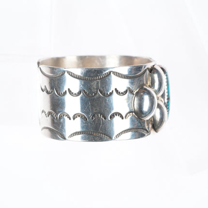 6.2" Vintage Navajo sterling silver hand stamped cuff bracelet with turquoise