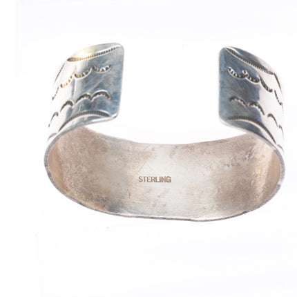 6.2" Vintage Navajo sterling silver hand stamped cuff bracelet with turquoise