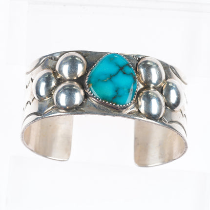 6.2" Vintage Navajo sterling silver hand stamped cuff bracelet with turquoise