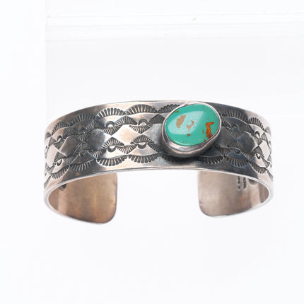 6.6" Edison Billy Navajo hand stamped sterling silver cuff bracelet w/turquoise