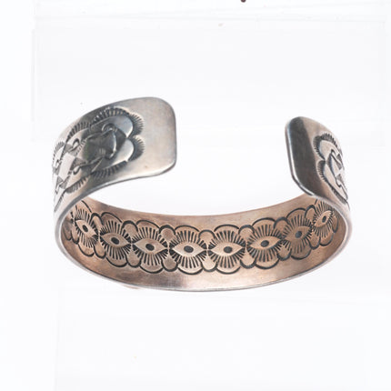 6.6" Edison Billy Navajo hand stamped sterling silver cuff bracelet w/turquoise