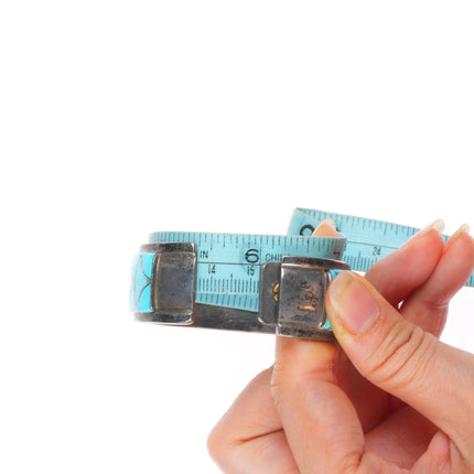 6" Orlinda Natewa Zuni sterling silver turquoise inlay vintage cuff bracelet