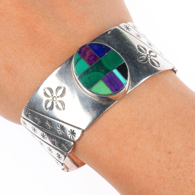 6.5" Donald Douglas Navajo sterling silver sugilite/turquoise cuff bracelet