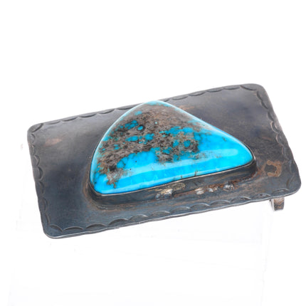 50's-60's Vintage Navajo hand stamped sterling silver turquoise belt buckle