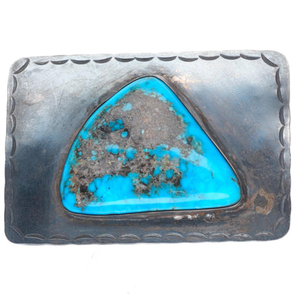 50's-60's Vintage Navajo hand stamped sterling silver turquoise belt buckle