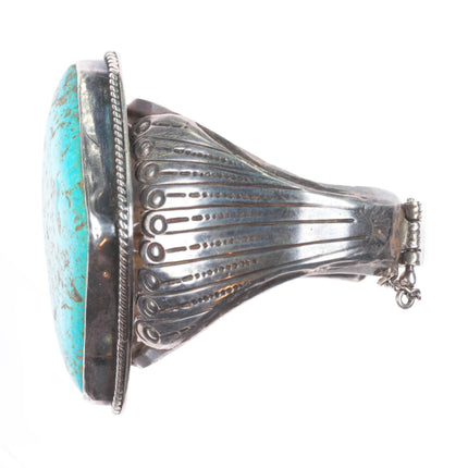 6.25" Mary Chavez San Felipe big vintage sterling silver turquoise cuff bracelet