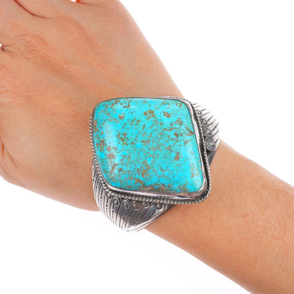 6.25" Mary Chavez San Felipe big vintage sterling silver turquoise cuff bracelet