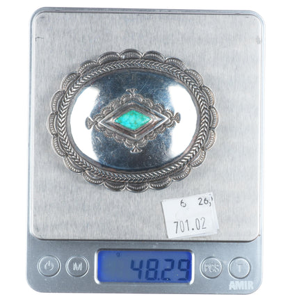 Vintage Taos Pueblo Sterling silver concho style belt buckle w/turquoise