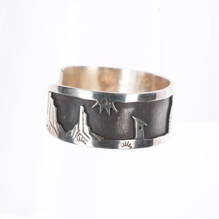 6.25" K Peshlakai Navajo sterling silver storyteller cuff bracelet