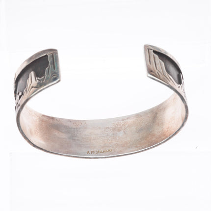 6.25" K Peshlakai Navajo sterling silver storyteller cuff bracelet