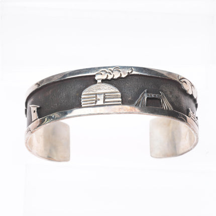 6.25" K Peshlakai Navajo sterling silver storyteller cuff bracelet