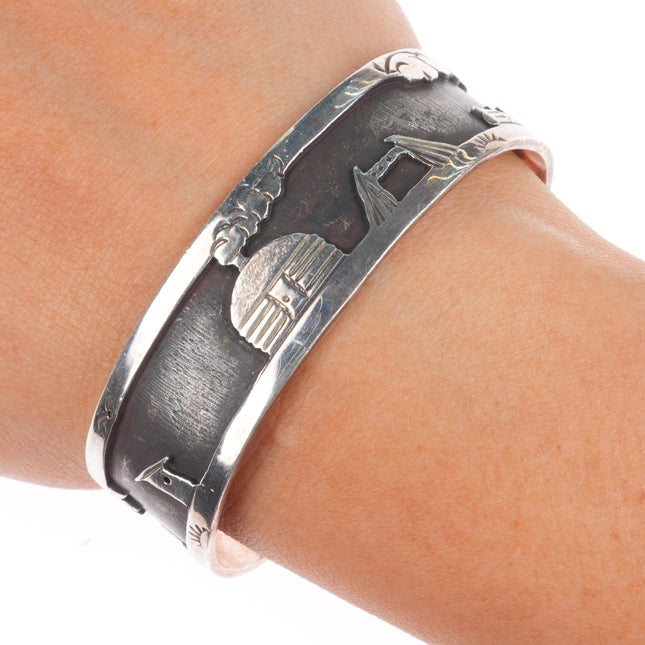6.25" K Peshlakai Navajo sterling silver storyteller cuff bracelet