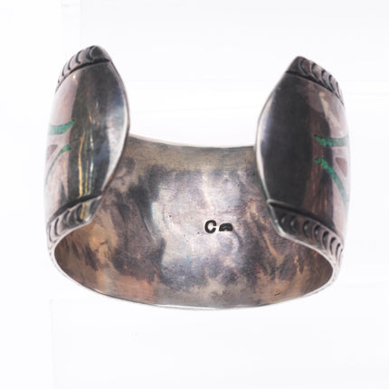 6.4" Carl Begay (1912-1972) Navajo sterling silver chip inlay wide cuff bracelet