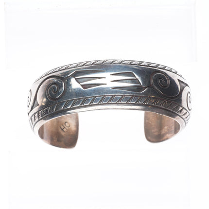 6.4" Herbert Cayatineto Navajo sterling silver hand stamped cuff bracelet
