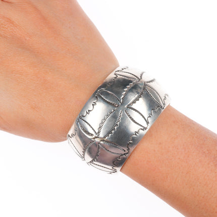 6" J Wright Navajo vintage sterling silver stamped cuff bracelet